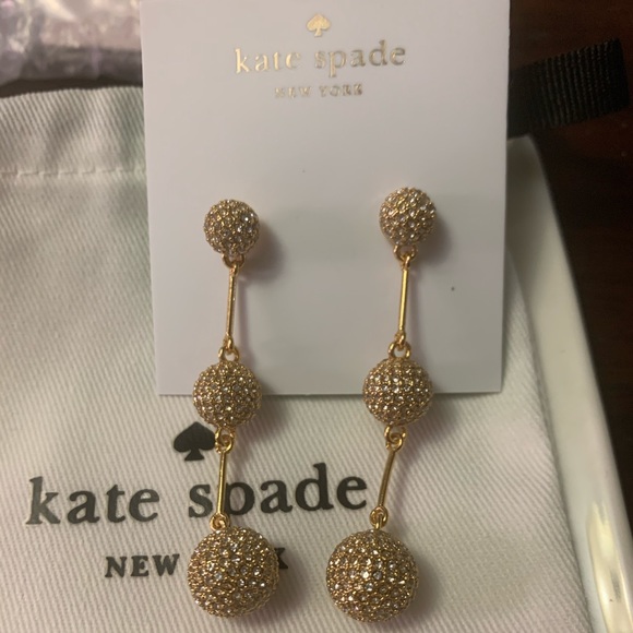 🔥🔥SALE🔥🔥KATE SPADE PAVEBALL GOLD DROP EARRINGS - Picture 1 of 4